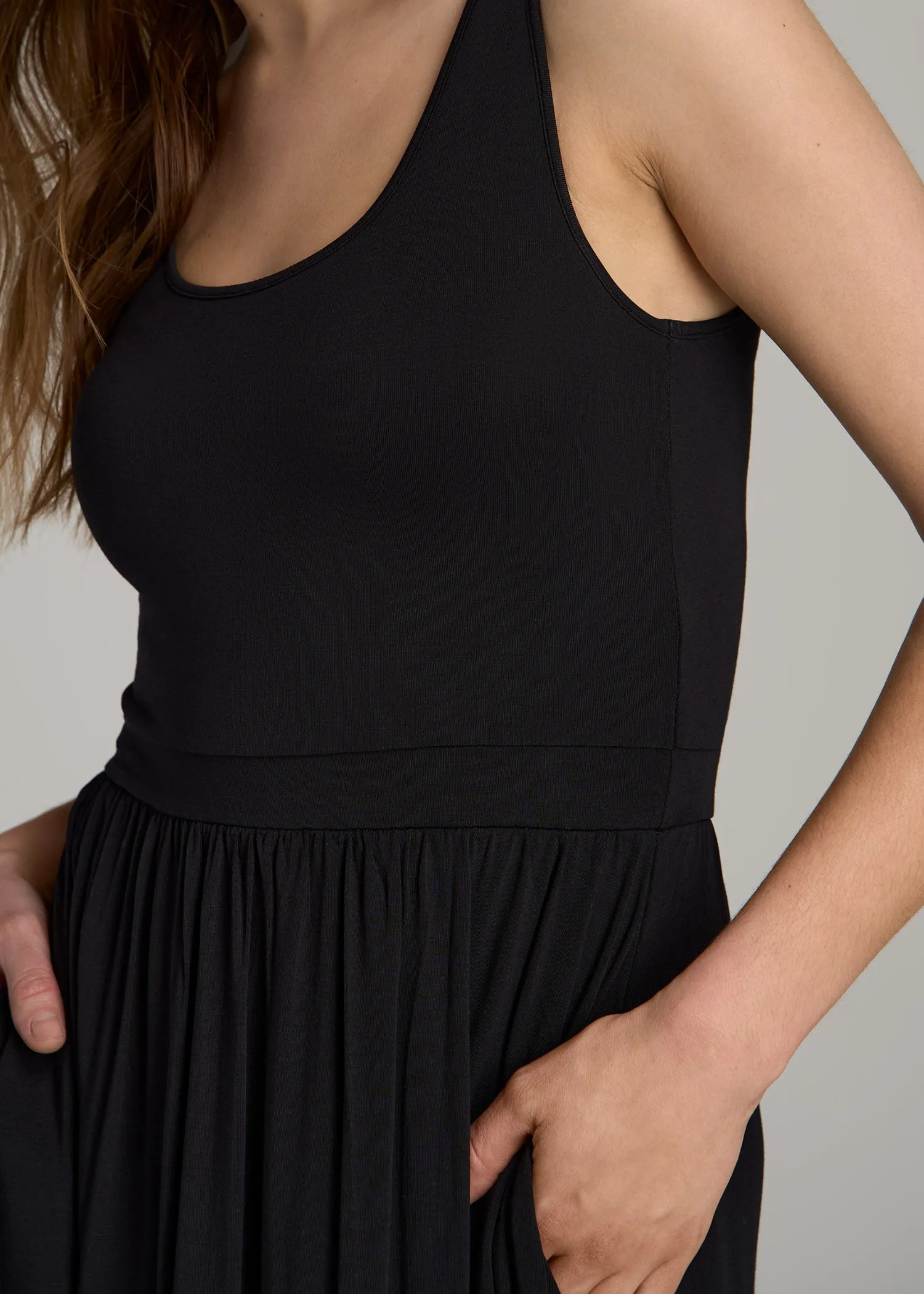 Jersey Tank Dress with Pockets for Tall Women in Black