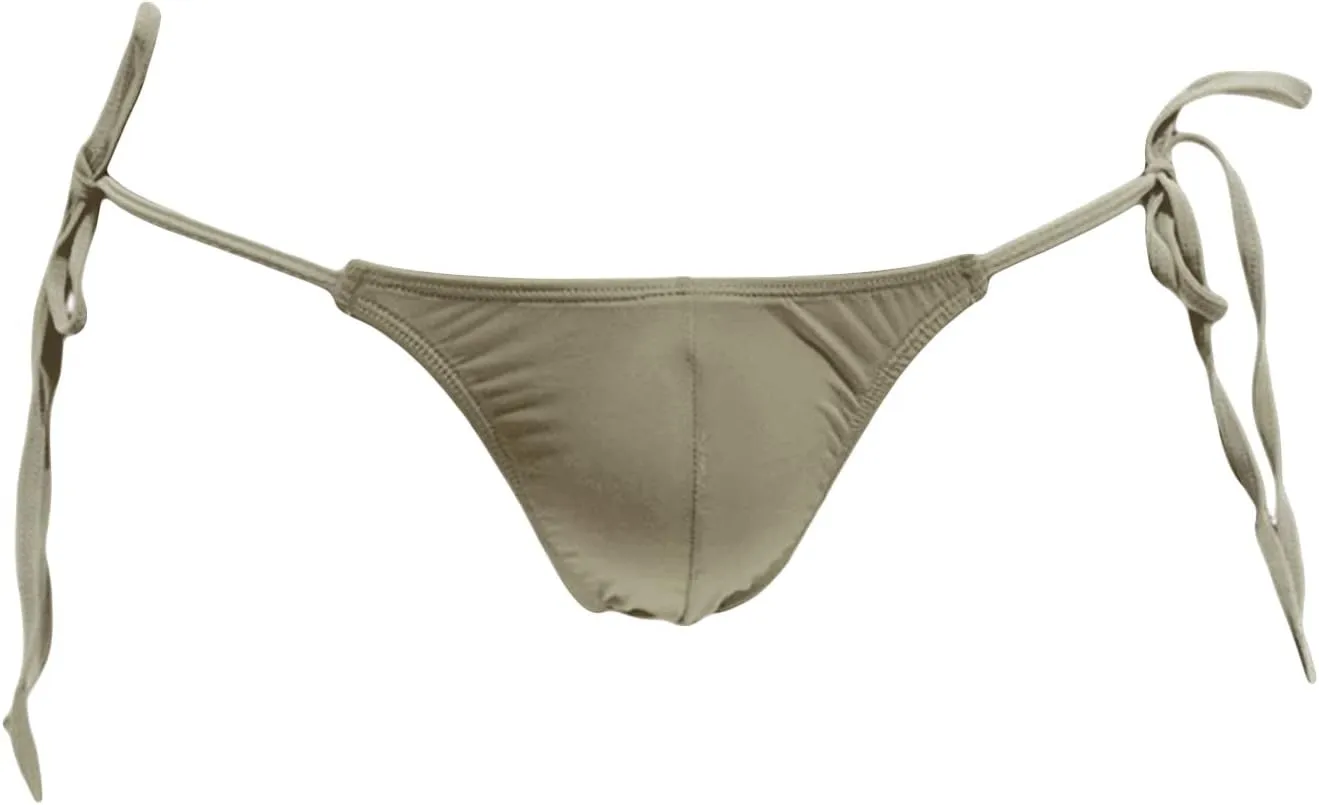 JEsilunmaMY Mens Side Tie Bikini Briefs Low Rise Ice Silk Bulge Sissy G-String Thongs Strappy Breathable Underwear Panties