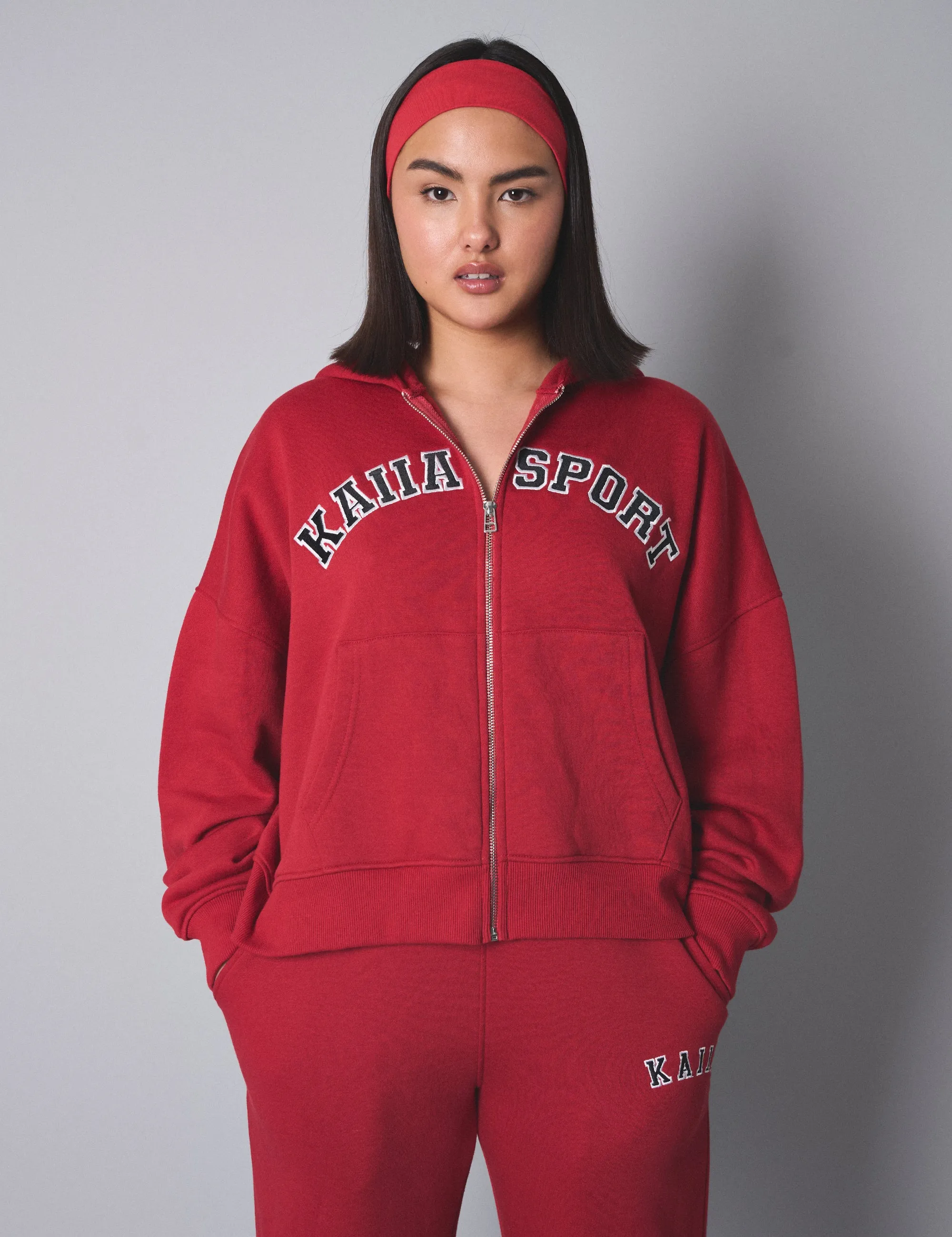 Kaiia Sport Oversized Zip Up Hoodie Red