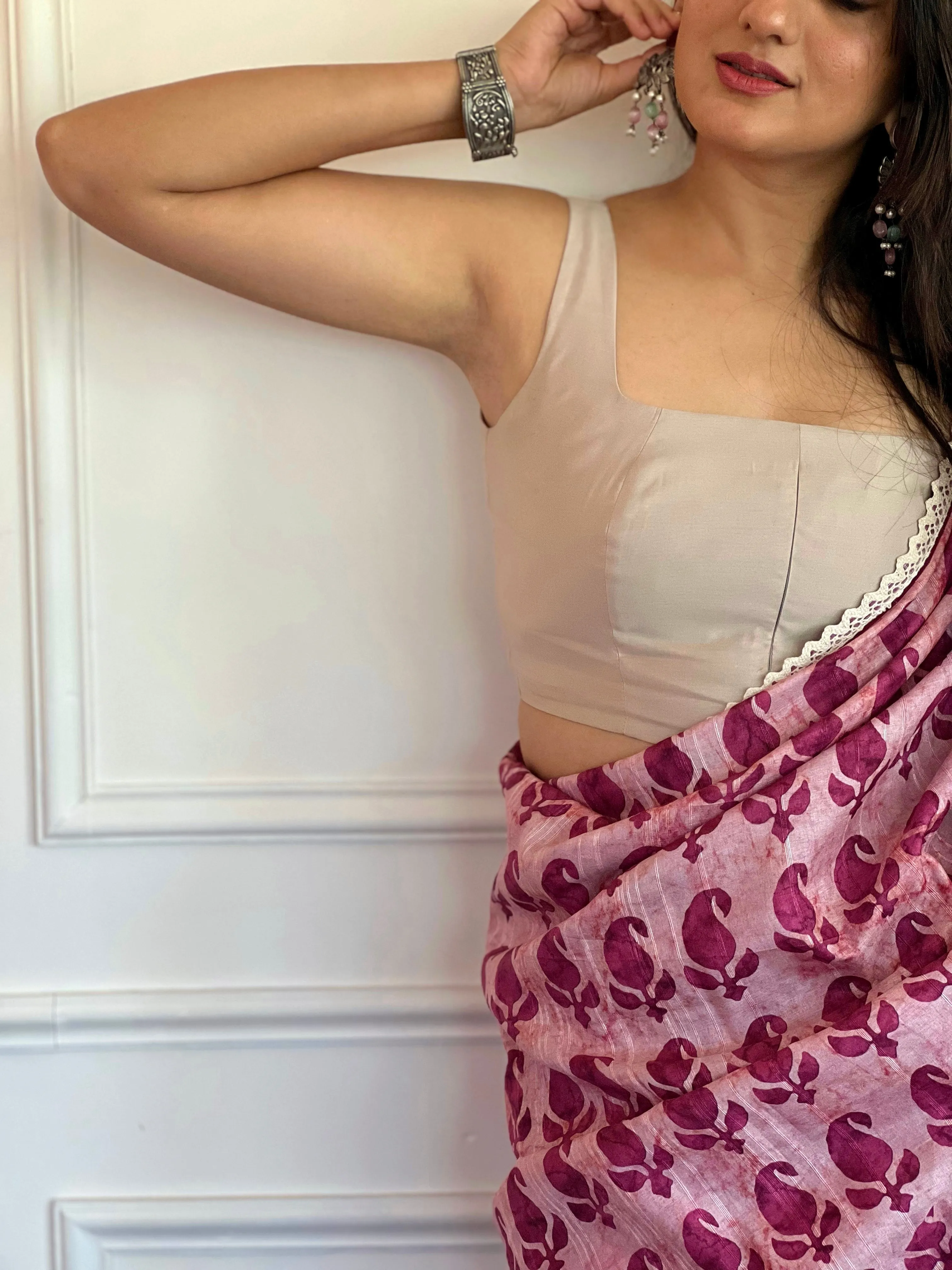 Kasturi x Rozaana | Sleeveless Saree Blouse in Oyster Grey