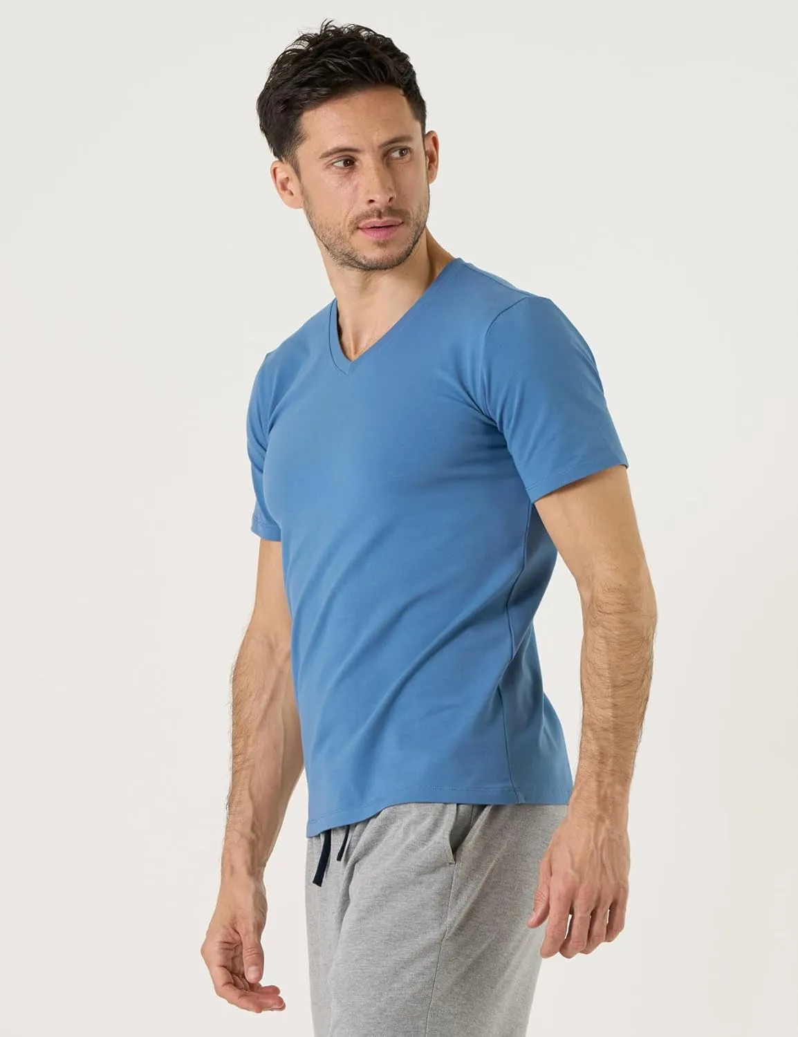 LAPASA Mens Cotton T-Shirt 3 Pack Stretch Solid Plain Short Sleeve Tag-Free Crew & V Neck Regular-Fit Soft M05/M06
