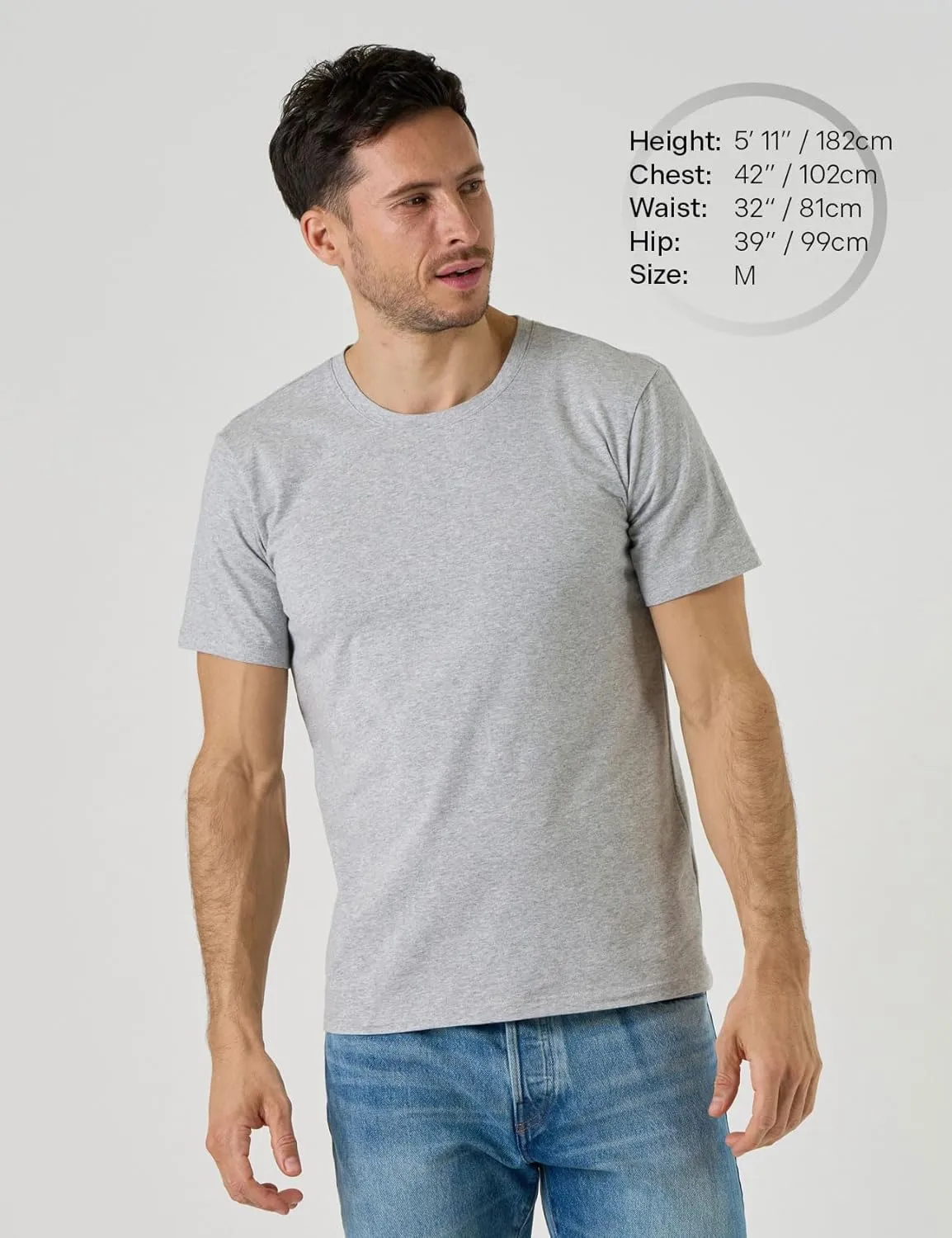 LAPASA Mens Cotton T-Shirt 3 Pack Stretch Solid Plain Short Sleeve Tag-Free Crew & V Neck Regular-Fit Soft M05/M06