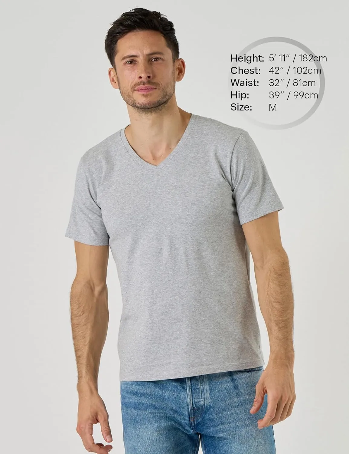 LAPASA Mens Cotton T-Shirt 3 Pack Stretch Solid Plain Short Sleeve Tag-Free Crew & V Neck Regular-Fit Soft M05/M06