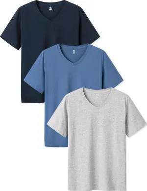 LAPASA Mens Cotton T-Shirt 3 Pack Stretch Solid Plain Short Sleeve Tag-Free Crew & V Neck Regular-Fit Soft M05/M06