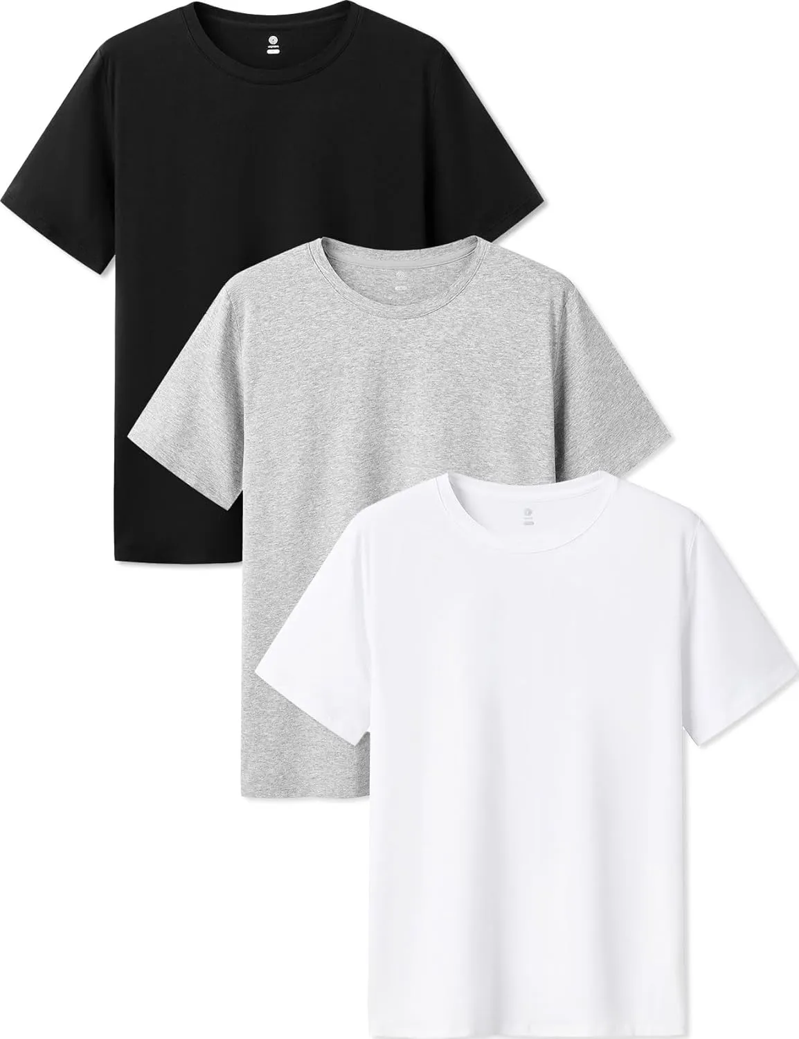 LAPASA Mens Cotton T-Shirt 3 Pack Stretch Solid Plain Short Sleeve Tag-Free Crew & V Neck Regular-Fit Soft M05/M06