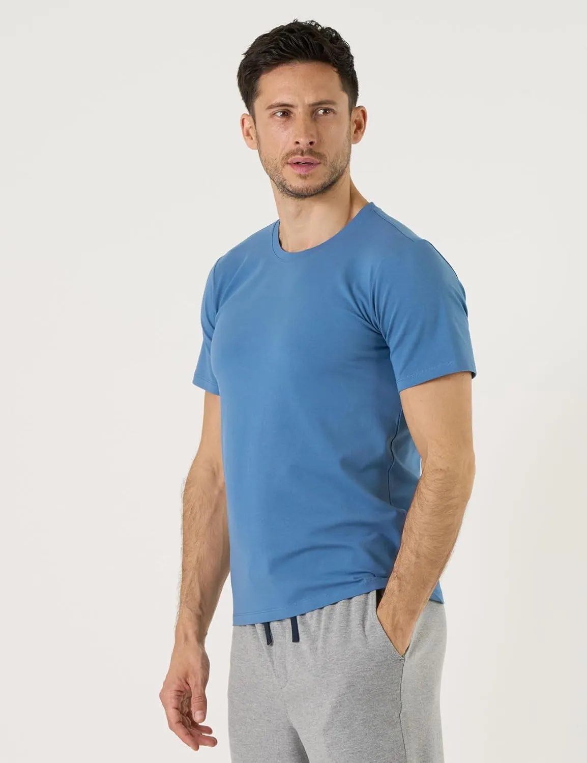 LAPASA Mens Cotton T-Shirt 3 Pack Stretch Solid Plain Short Sleeve Tag-Free Crew & V Neck Regular-Fit Soft M05/M06