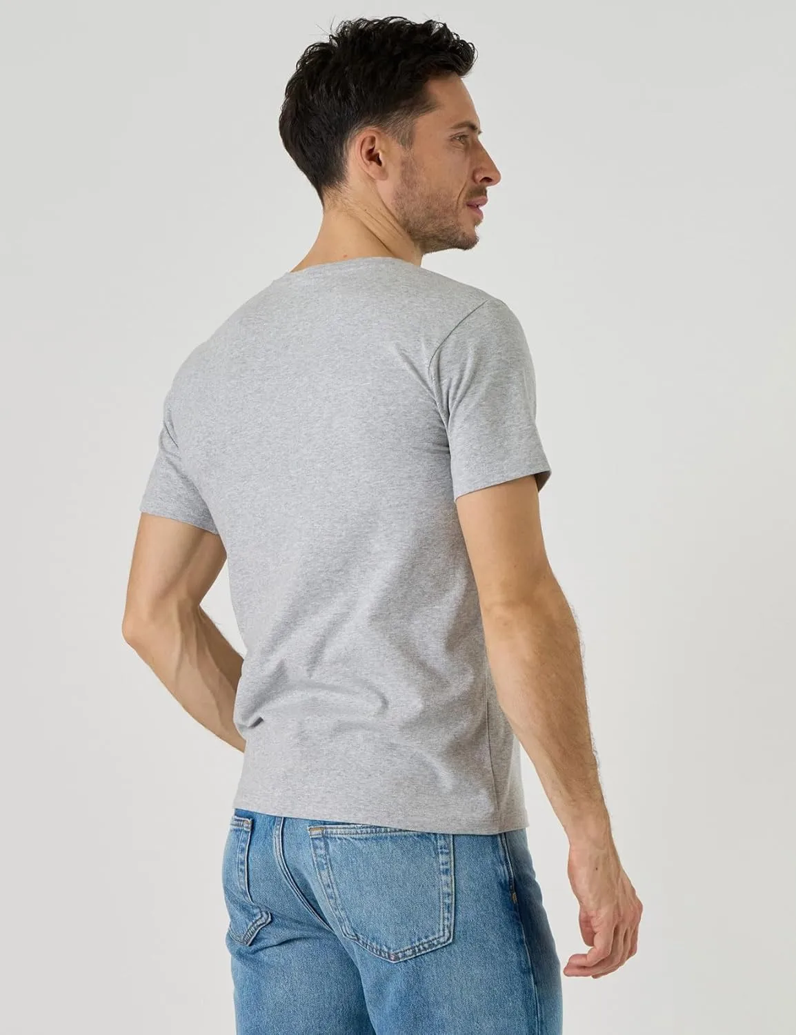 LAPASA Mens Cotton T-Shirt 3 Pack Stretch Solid Plain Short Sleeve Tag-Free Crew & V Neck Regular-Fit Soft M05/M06