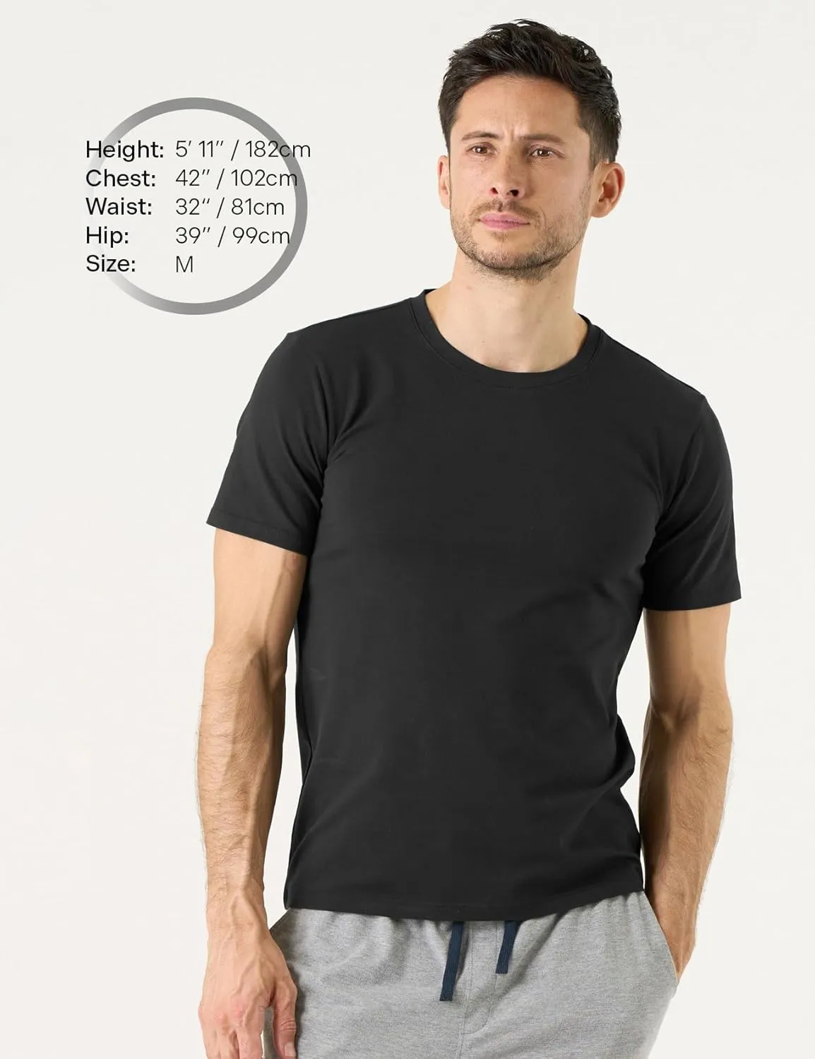 LAPASA Mens Cotton T-Shirt 3 Pack Stretch Solid Plain Short Sleeve Tag-Free Crew & V Neck Regular-Fit Soft M05/M06