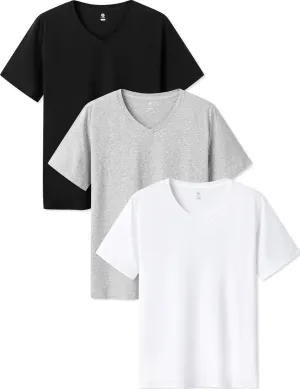 LAPASA Mens Cotton T-Shirt 3 Pack Stretch Solid Plain Short Sleeve Tag-Free Crew & V Neck Regular-Fit Soft M05/M06