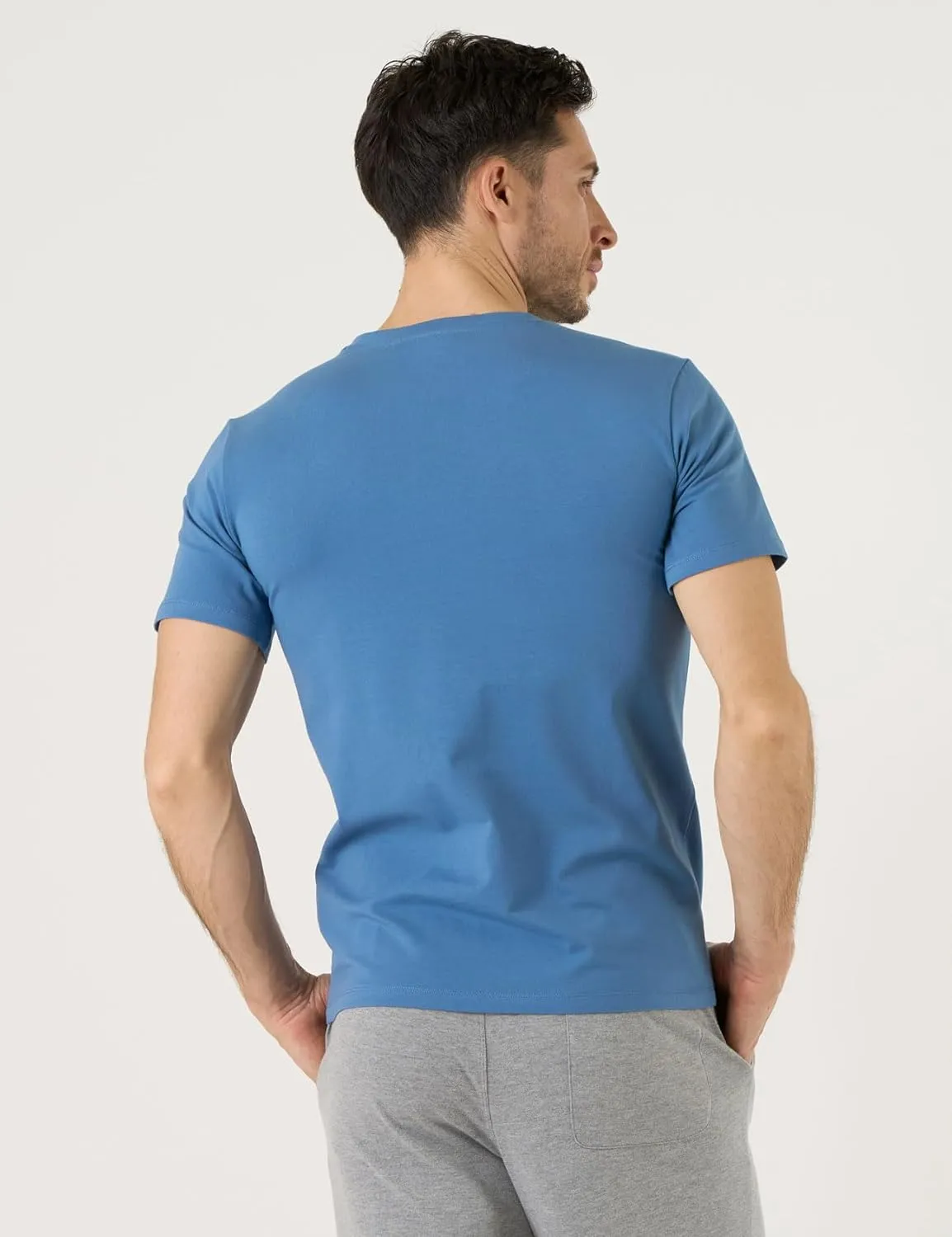 LAPASA Mens Cotton T-Shirt 3 Pack Stretch Solid Plain Short Sleeve Tag-Free Crew & V Neck Regular-Fit Soft M05/M06
