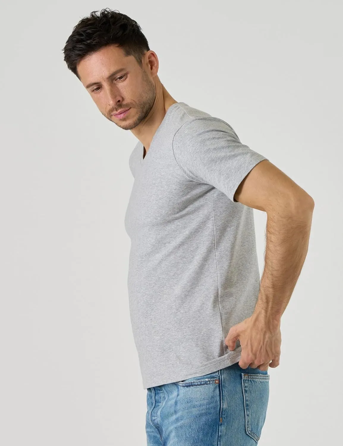 LAPASA Mens Cotton T-Shirt 3 Pack Stretch Solid Plain Short Sleeve Tag-Free Crew & V Neck Regular-Fit Soft M05/M06