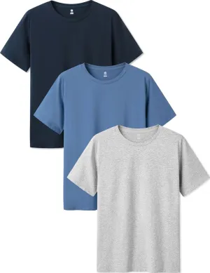 LAPASA Mens Cotton T-Shirt 3 Pack Stretch Solid Plain Short Sleeve Tag-Free Crew & V Neck Regular-Fit Soft M05/M06