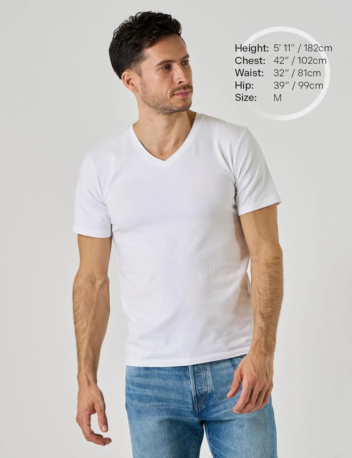 LAPASA Mens Cotton T-Shirt 3 Pack Stretch Solid Plain Short Sleeve Tag-Free Crew & V Neck Regular-Fit Soft M05/M06