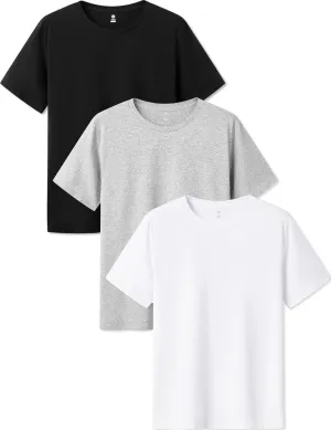 LAPASA Mens Cotton T-Shirt 3 Pack Stretch Solid Plain Short Sleeve Tag-Free Crew & V Neck Regular-Fit Soft M05/M06