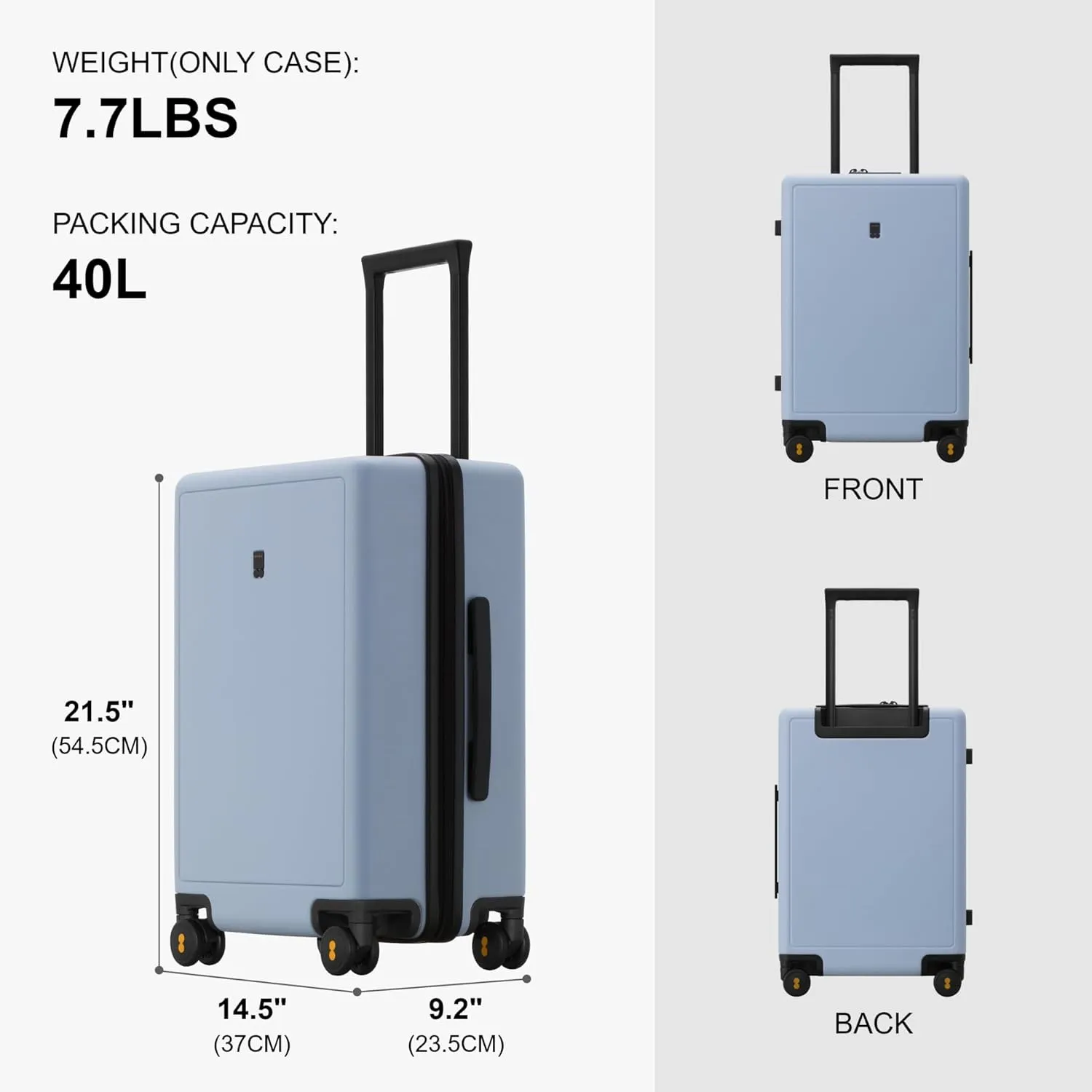 LEVEL8 Elegance Carry-on Suitcase, 20 Inch Carry on Luggage, Hardside Large Suitcases with Wheels, Tavel Bag with Tsa Lock, Light Blue