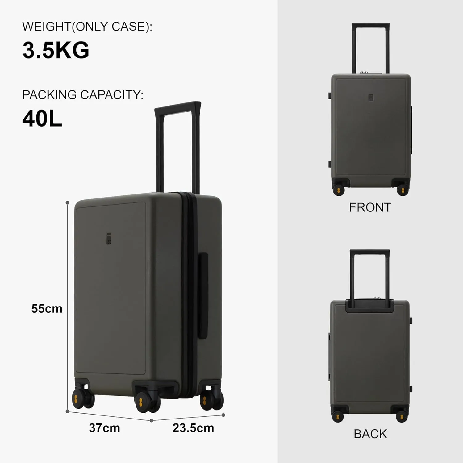 LEVEL8 Elegance Carry-on Suitcase, 20 Inch Carry on Luggage, Hardside Large Suitcases with Wheels, Tavel Bag with Tsa Lock, Olive Green