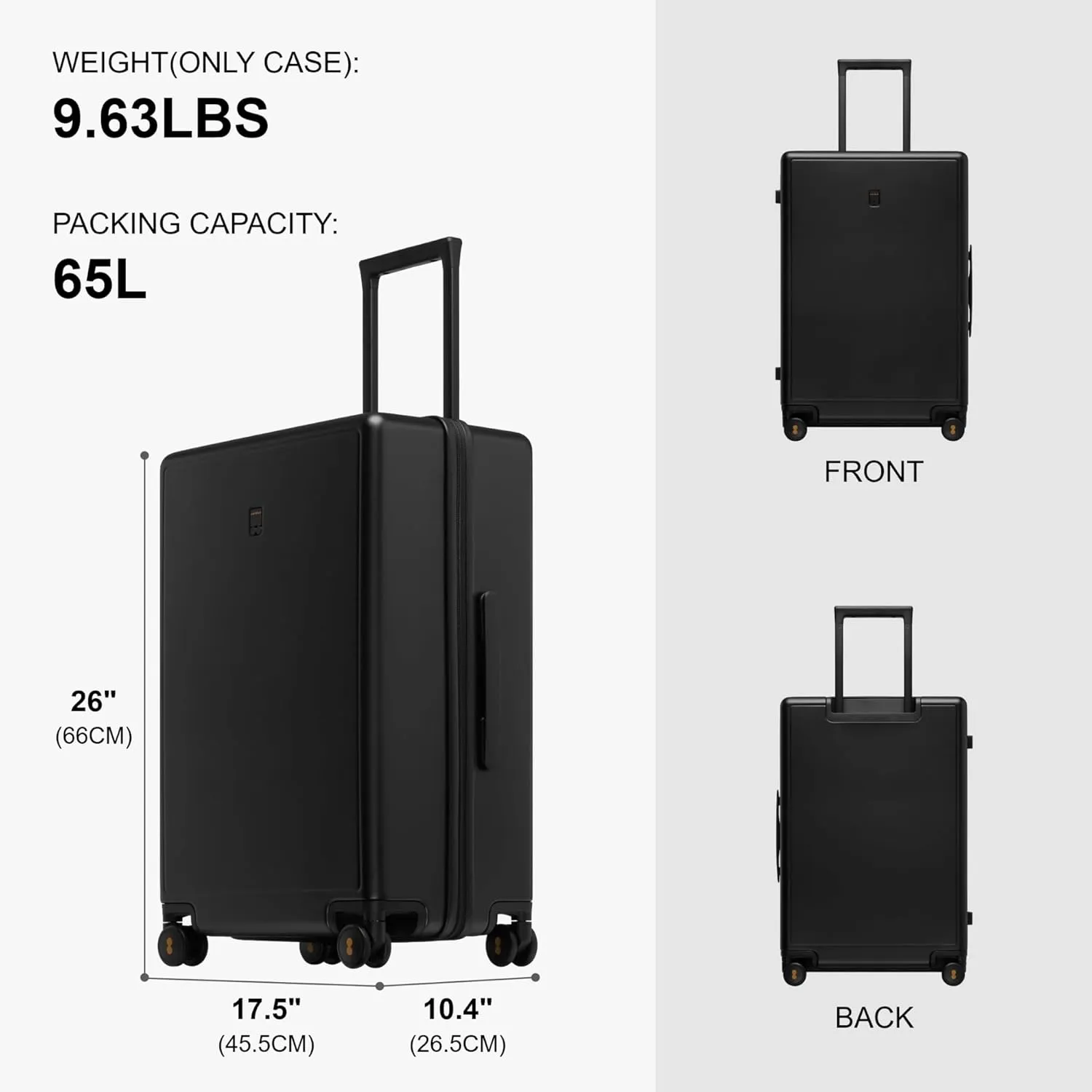 LEVEL8 Elegance Checked Luggage, 24 Inch Hardside Suitcase, Lightweight Matte Hardshell with Tsa Lock, Large Suitcases with Spinner Wheels, Black
