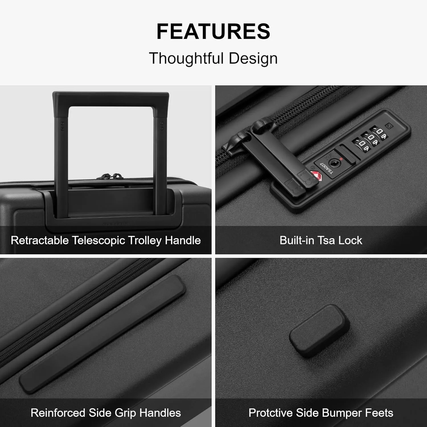 LEVEL8 Elegance Checked Luggage, 24 Inch Hardside Suitcase, Lightweight Matte Hardshell with Tsa Lock, Large Suitcases with Spinner Wheels, Black