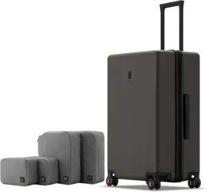 LEVEL8 Elegance Checked Luggage, 24 Inch Hardside Suitcase, Lightweight Matte Hardshell with Tsa Lock, Large Suitcases with Spinner Wheels, Olive Green