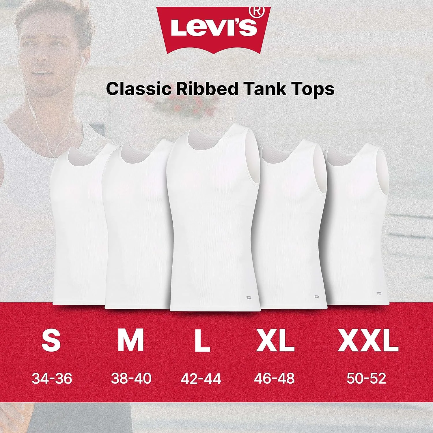 Levi's Lightweight Tank Tops for Men, 5 Pack Classic Ribbed Cotton Mens Undershirts
