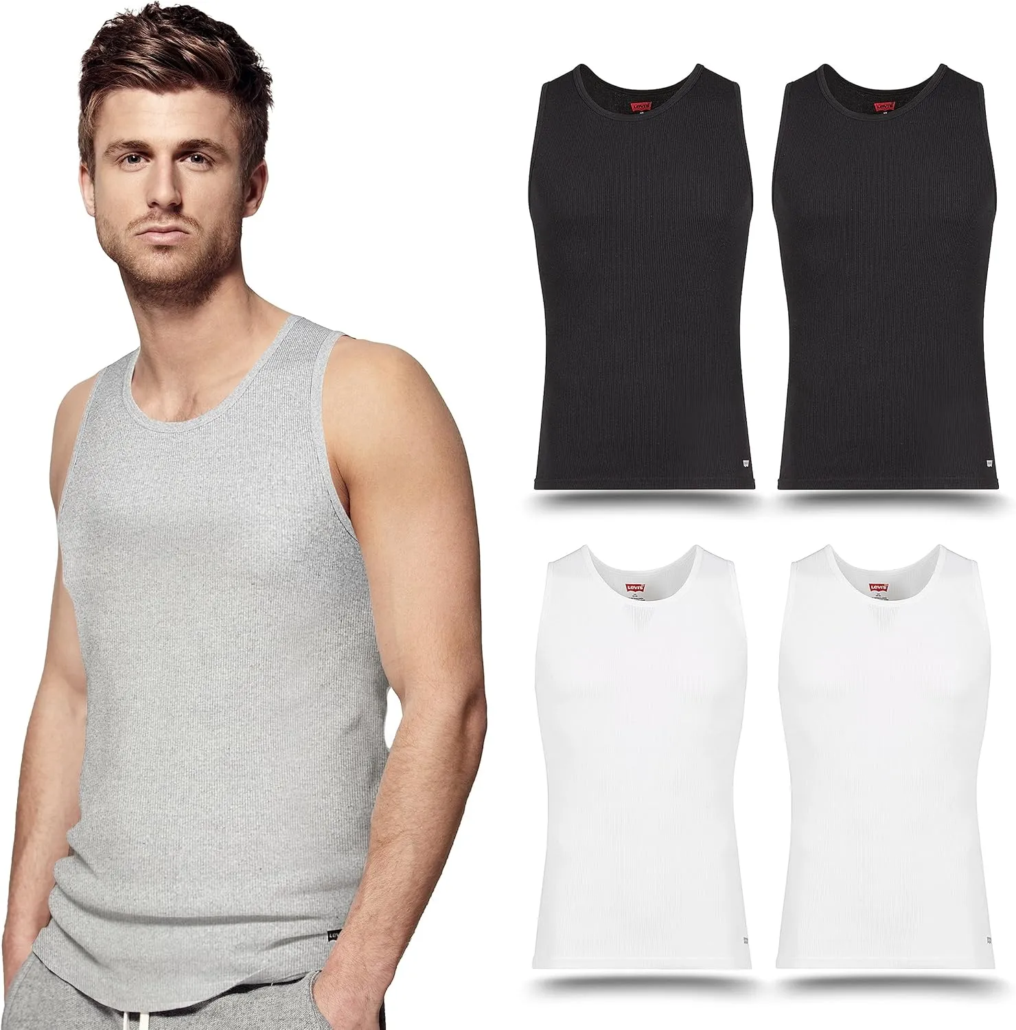 Levi's Lightweight Tank Tops for Men, 5 Pack Classic Ribbed Cotton Mens Undershirts
