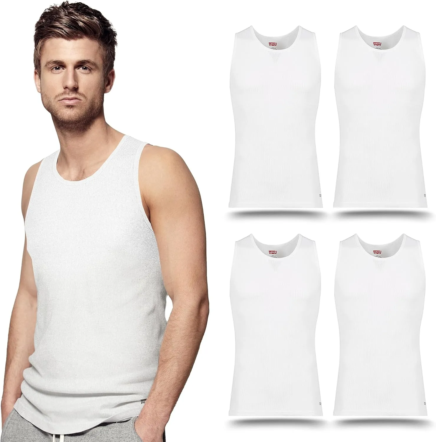 Levi's Lightweight Tank Tops for Men, 5 Pack Classic Ribbed Cotton Mens Undershirts