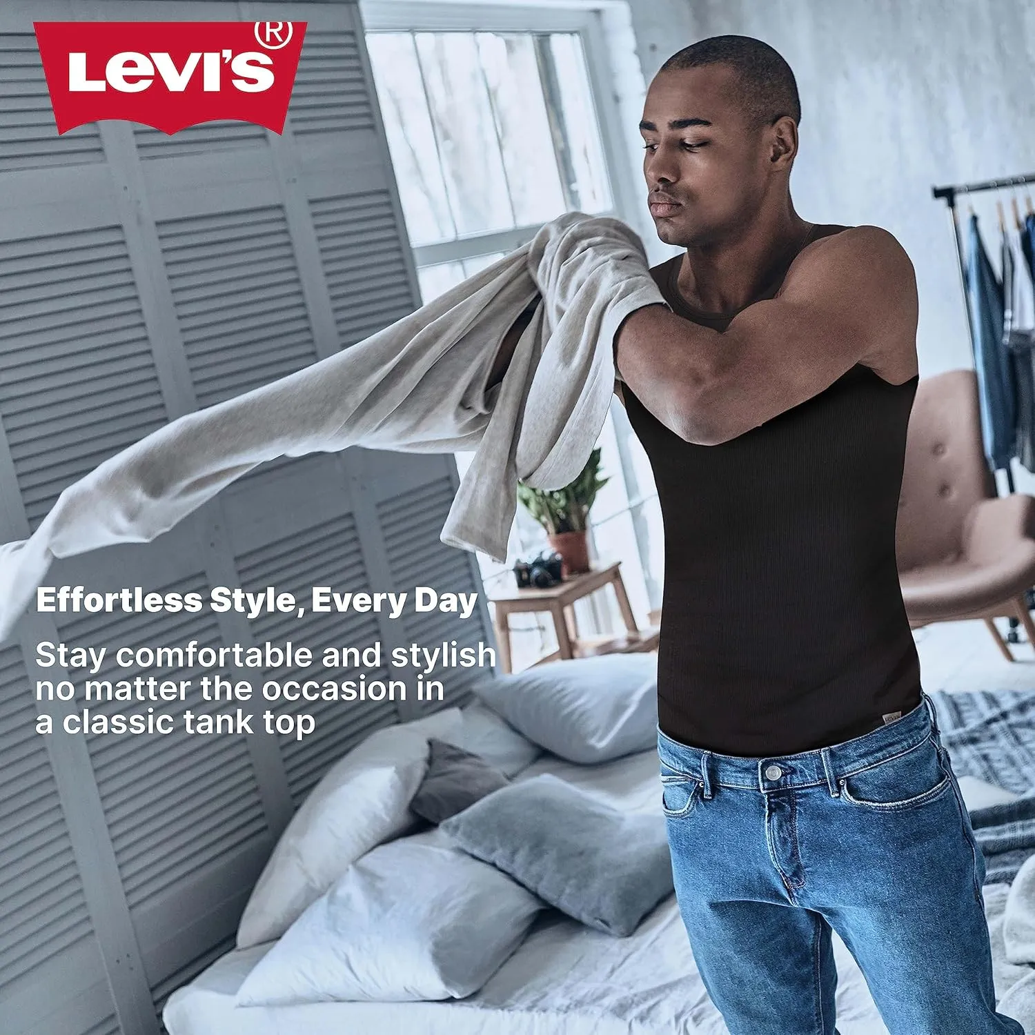 Levi's Lightweight Tank Tops for Men, 5 Pack Classic Ribbed Cotton Mens Undershirts