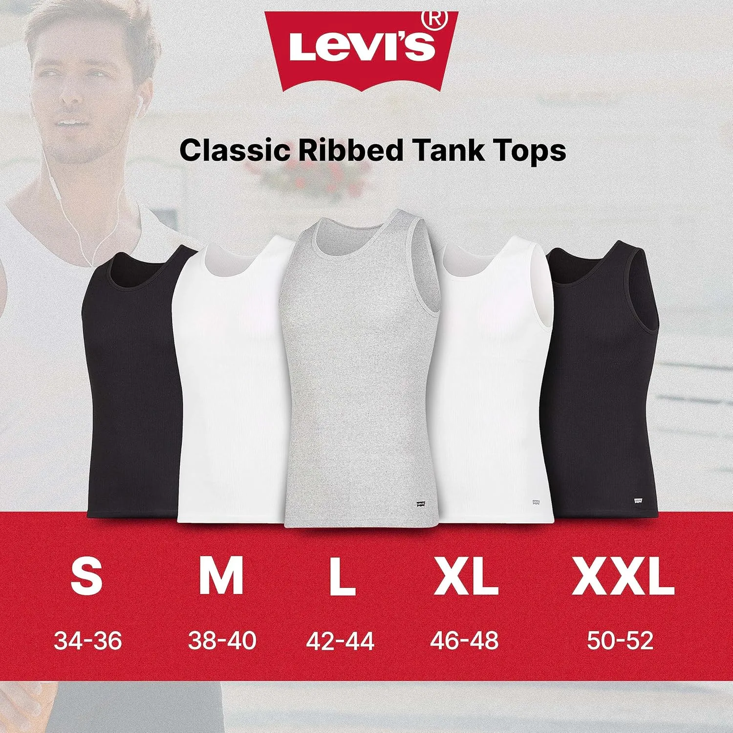 Levi's Lightweight Tank Tops for Men, 5 Pack Classic Ribbed Cotton Mens Undershirts