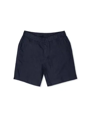 Linen Drawstring Shorts Evening Blue