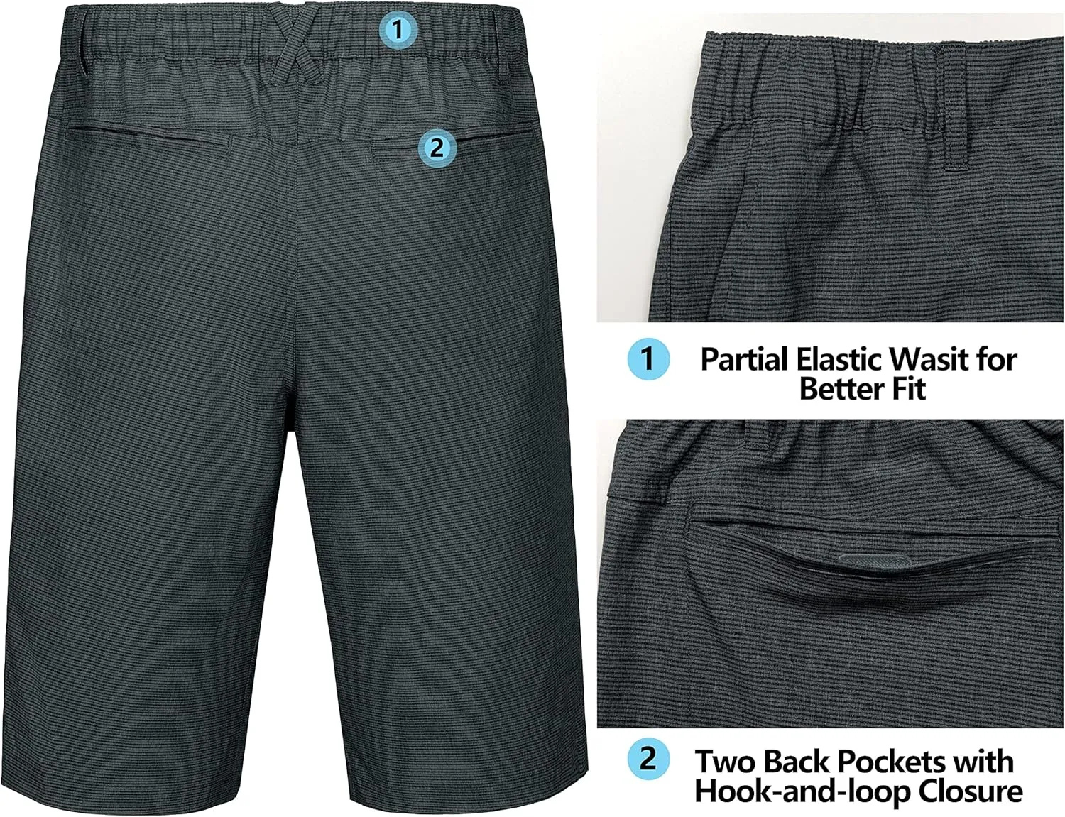 Little Donkey Andy 12 Inch Inseam Golf Shorts for Men Bermuda Quick Dry Elastic Waist Shorts for Hiking Travel Casual