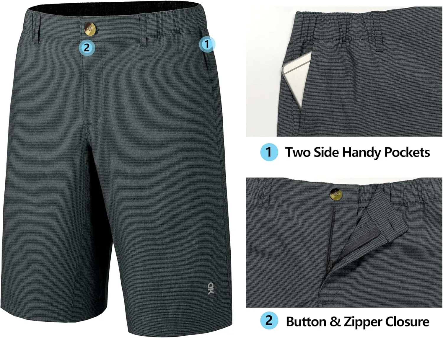 Little Donkey Andy 12 Inch Inseam Golf Shorts for Men Bermuda Quick Dry Elastic Waist Shorts for Hiking Travel Casual