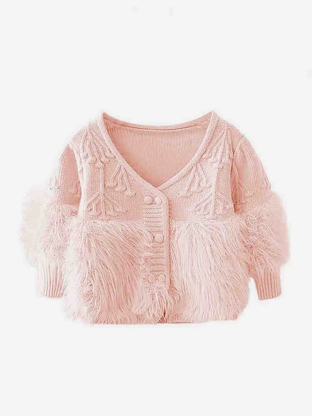 Little Surprise Box Peach Furry Knitted cardigan Sweater for Kids