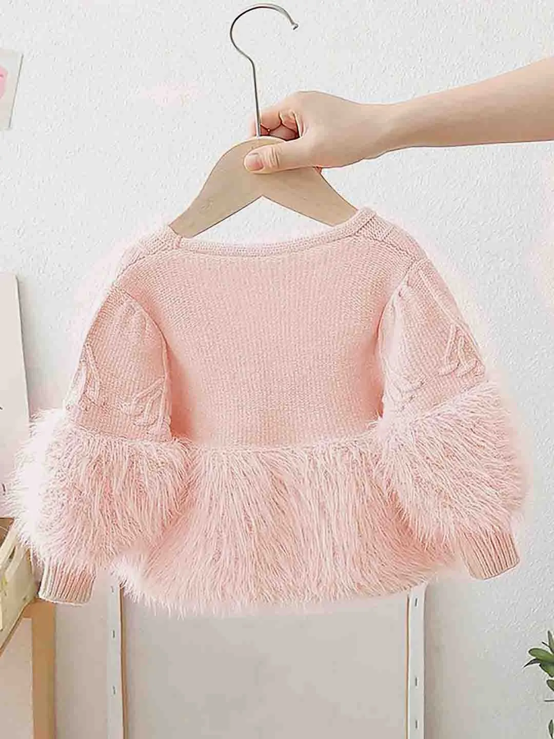 Little Surprise Box Peach Furry Knitted cardigan Sweater for Kids