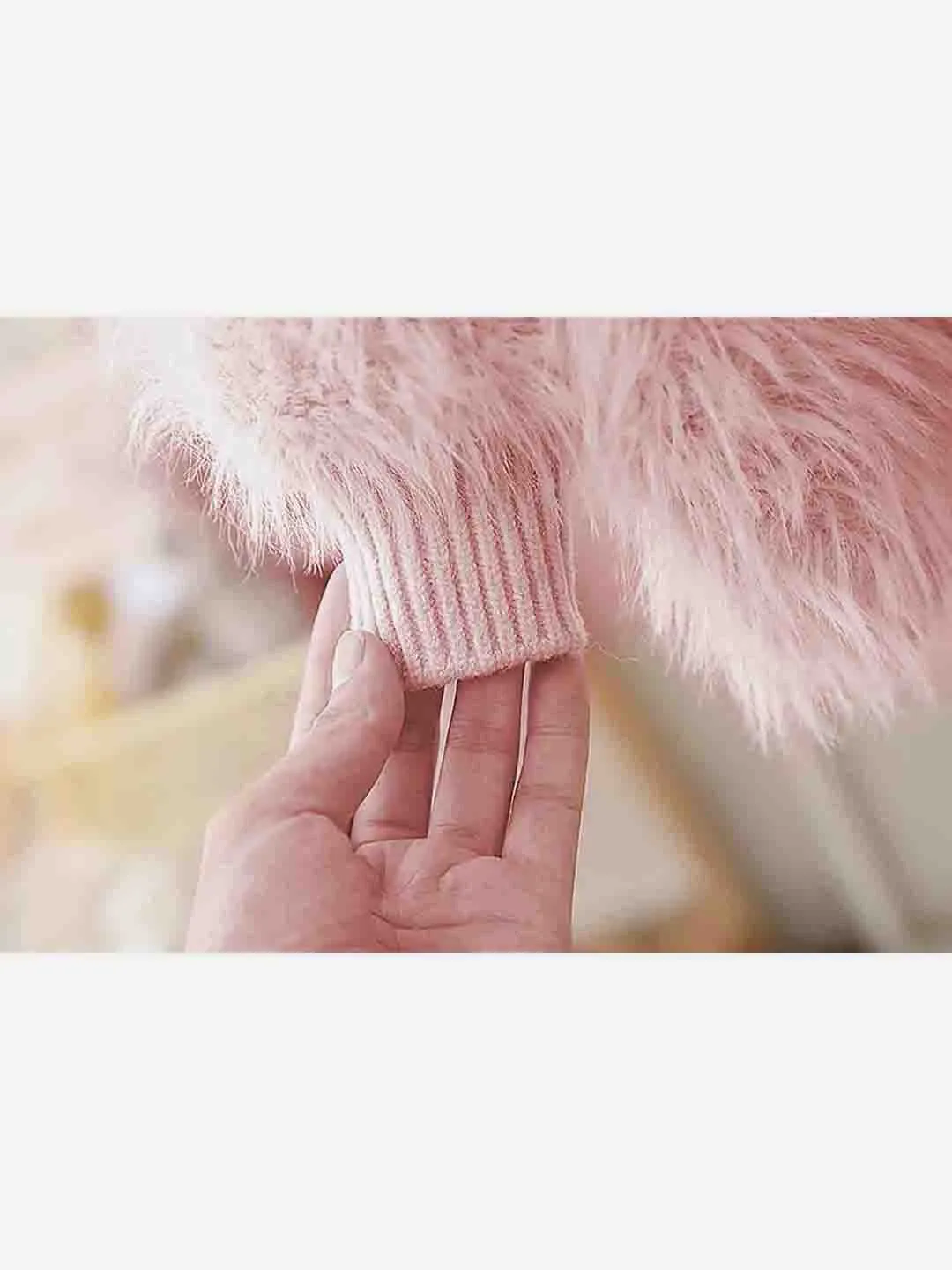 Little Surprise Box Peach Furry Knitted cardigan Sweater for Kids