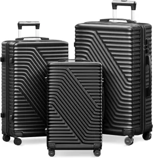 Luggage Lightweight Spinner 3 Piece Set Set Luggage - Carry-On & Checked Suitcases, 360 Wheels, TSA Locks(Black)