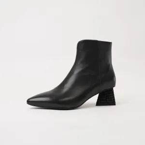 Malitta Black Leather Ankle Boots