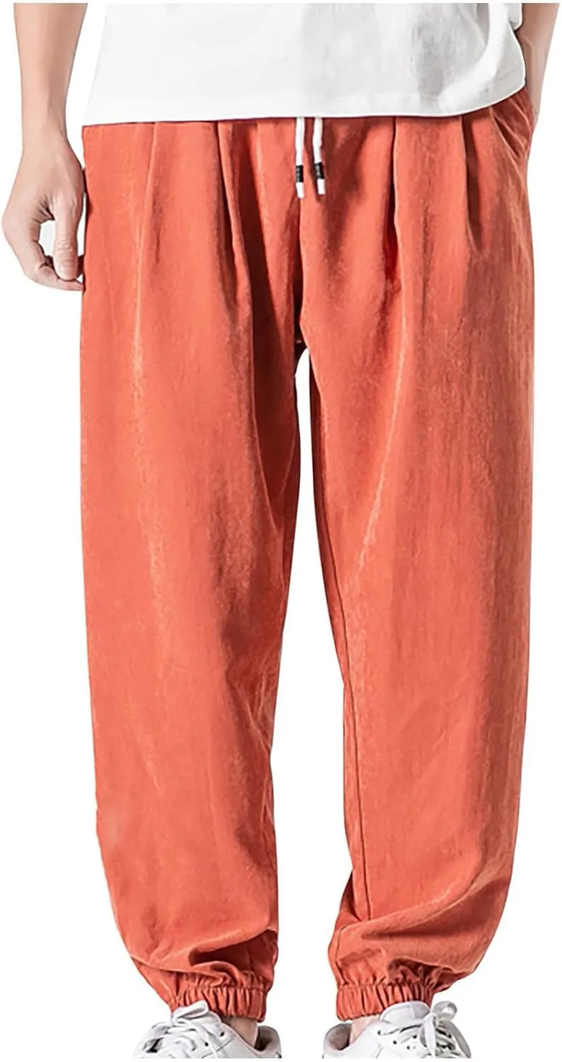 Man Pants for Men Fashion Casual Solid Stretch Waist Drawstring Trousers Outdoor Fashion Fall Baggy Joggers Sweatpant