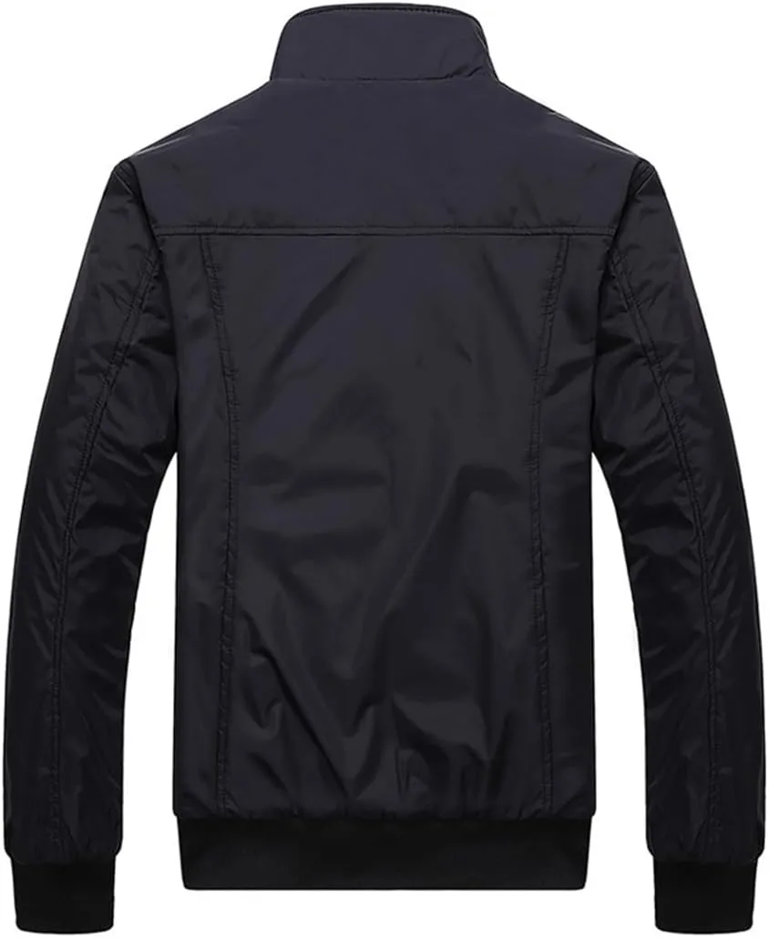 Men Casual Jackets Solid Color Sportswear Stand Collar Slim Fit Jackets Windbreaker