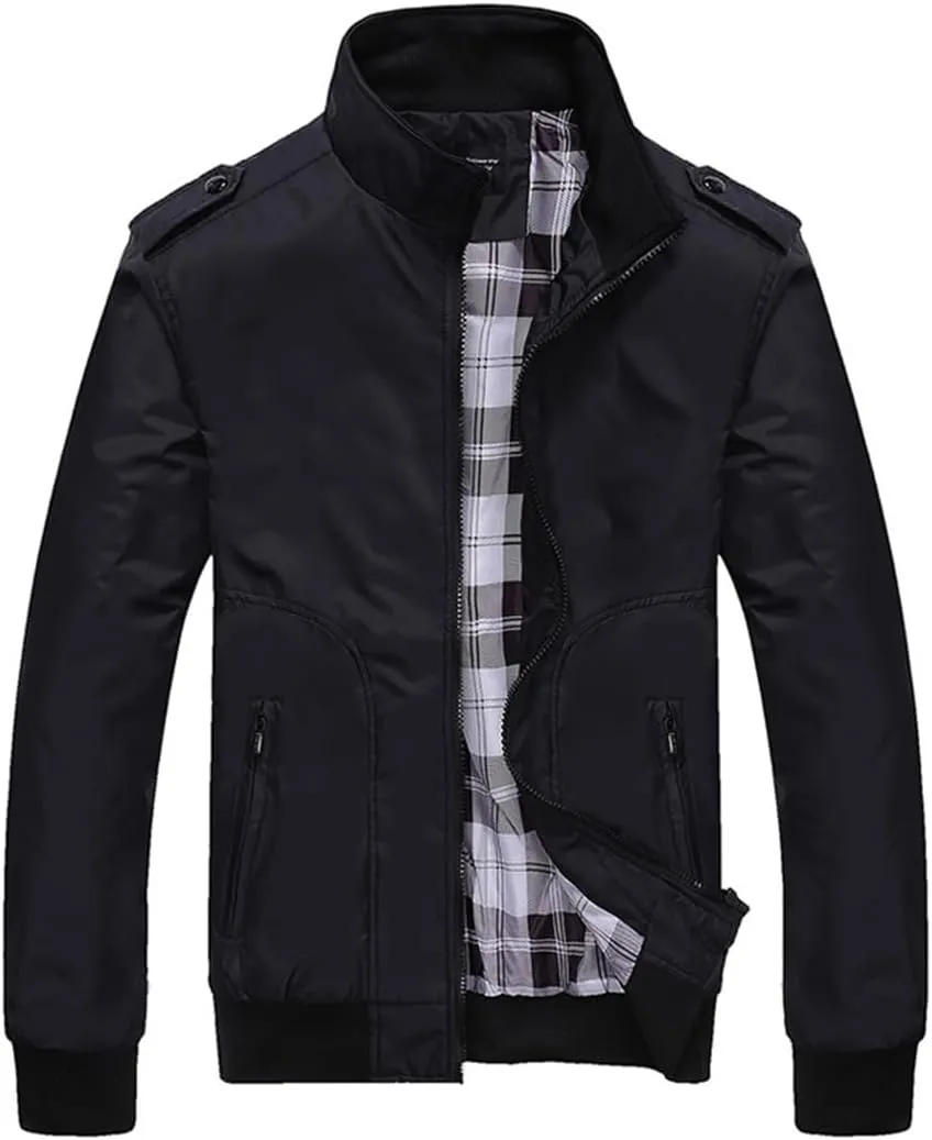 Men Casual Jackets Solid Color Sportswear Stand Collar Slim Fit Jackets Windbreaker