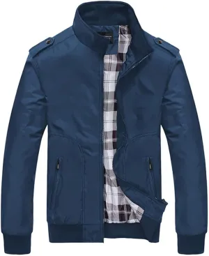 Men Casual Jackets Solid Color Sportswear Stand Collar Slim Fit Jackets Windbreaker