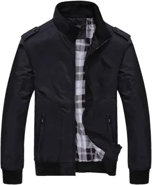 Men Casual Jackets Solid Color Sportswear Stand Collar Slim Fit Jackets Windbreaker