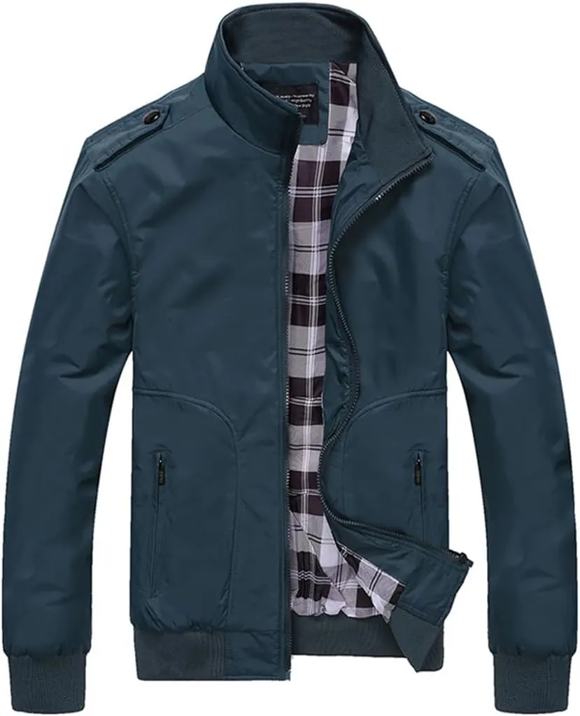Men Casual Jackets Solid Color Sportswear Stand Collar Slim Fit Jackets Windbreaker