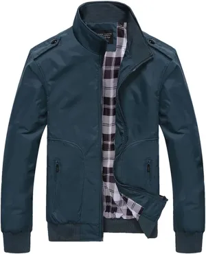 Men Casual Jackets Solid Color Sportswear Stand Collar Slim Fit Jackets Windbreaker