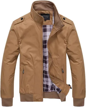 Men Casual Jackets Solid Color Sportswear Stand Collar Slim Fit Jackets Windbreaker
