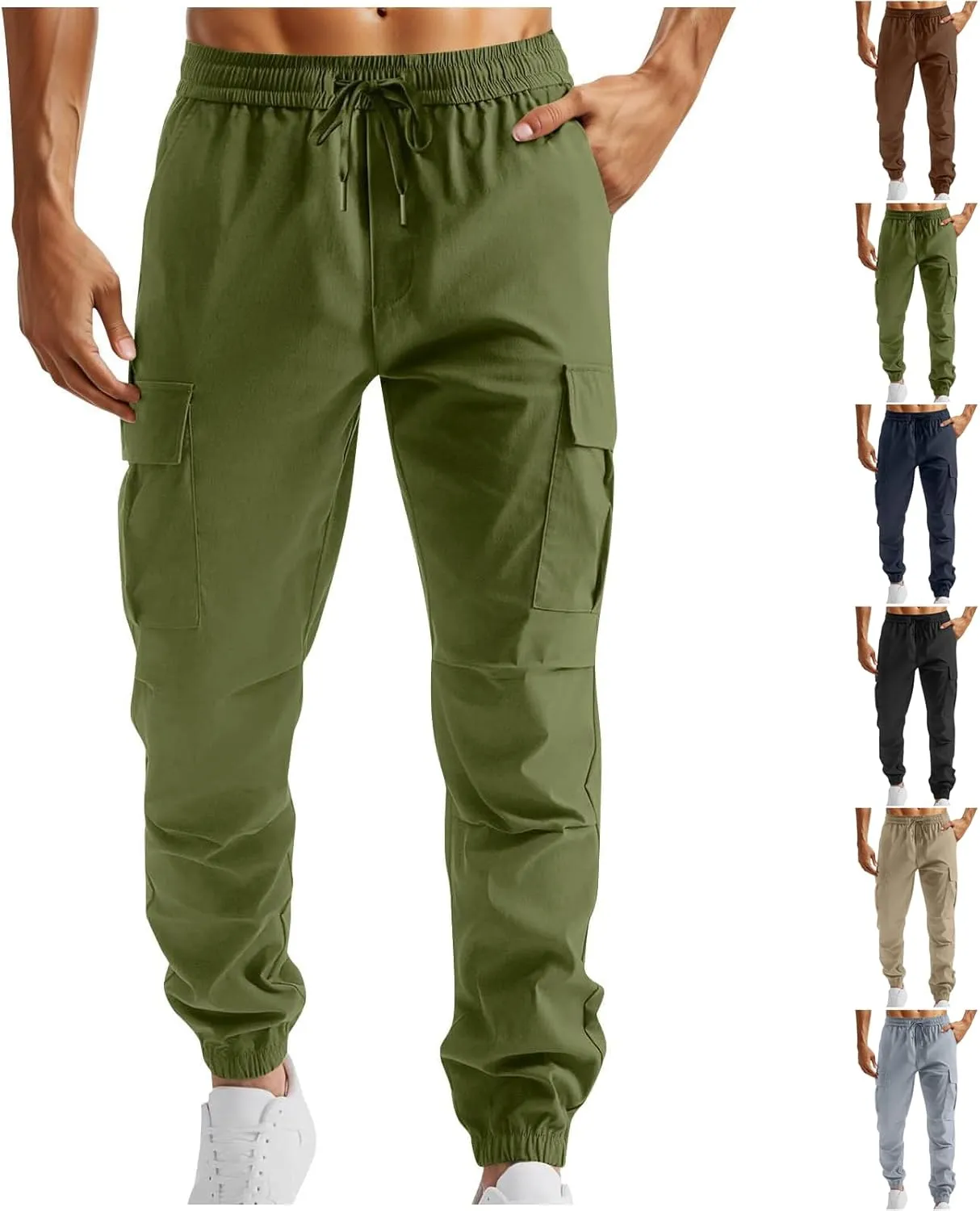 Men Joggers Pants with Pockets Slim Fit Baggy Chino Cinch Bottom Cargo Sweatpants Casual Workout Outdoor Sweat Pants
