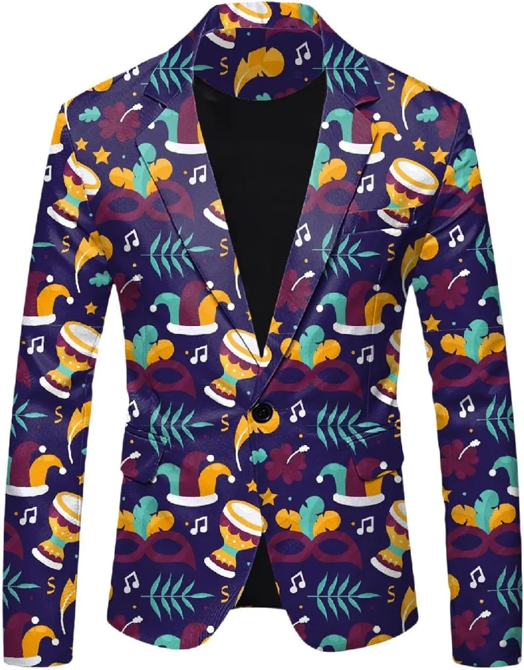 Mens 2 Piece Mardi Gras Casual Sweatsuits One Buttton Notched Lapel Party Floral Suit Jacket Dress Pants Suits Set