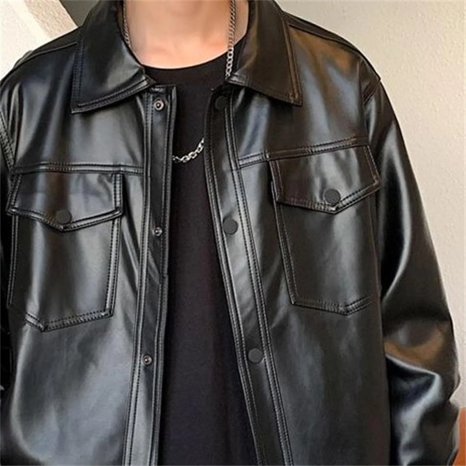 Men's Casual Leather Jacket Asymmetric Lapel Motorcycle Biker Jackets Vintage Trucker PU Jackets Men
