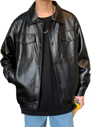 Men's Casual Leather Jacket Asymmetric Lapel Motorcycle Biker Jackets Vintage Trucker PU Jackets Men