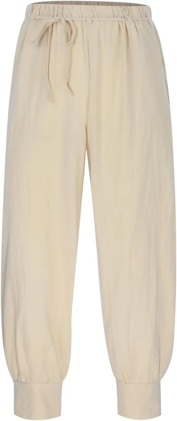 Mens Casual Pants Elastic Waist Drawstring Retro Medieval Tapered Pants Lightweight Slim Fit Summer Beach Yoga Trousers