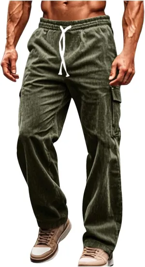 Mens Corduroy Cargo Pants Big and Tall Loose Fit Retro Workwear Sweatpants Casual Straight Leg Plus Size Baggy Trousers